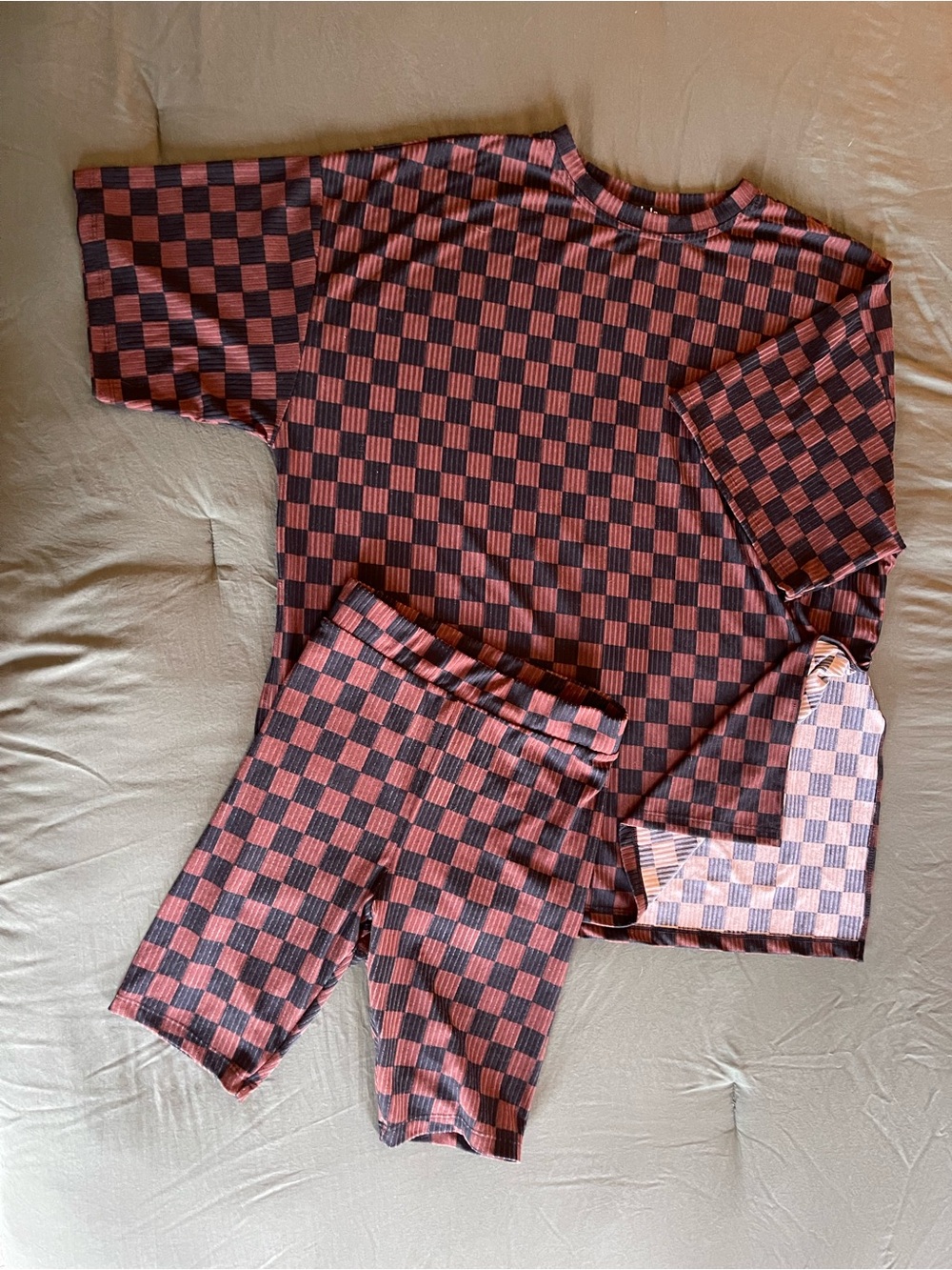 Dressed in LALA Pink and Black Checkerboard Lounge Set